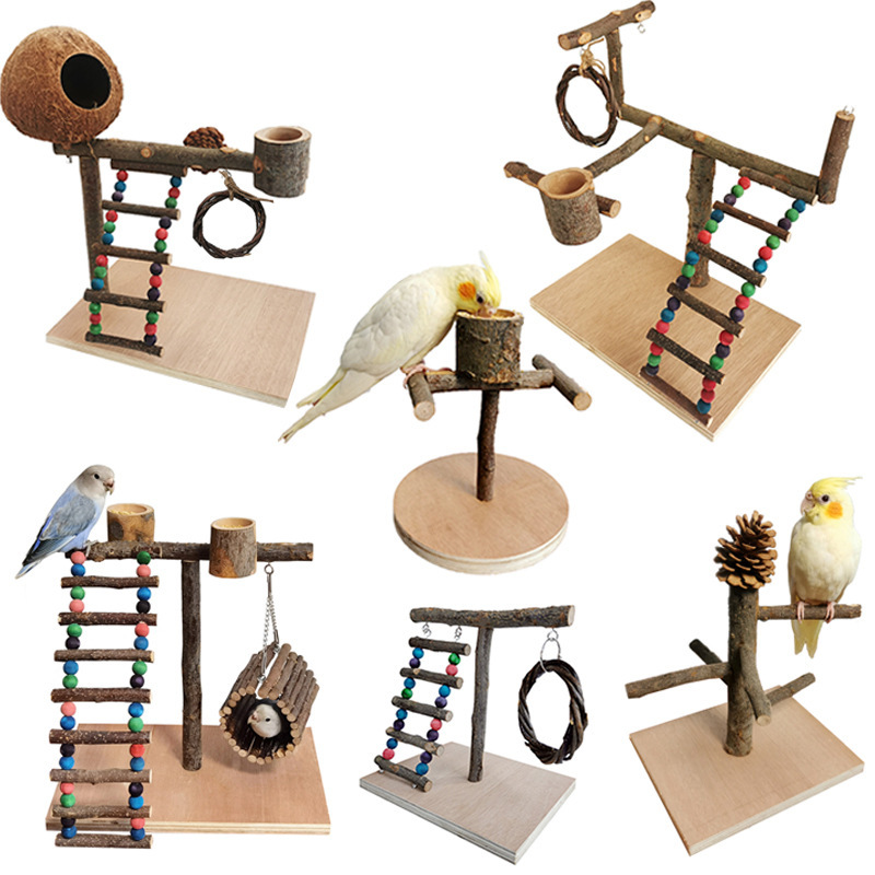 9d3a8376-93fe-46e1-9ffd-b0b2b0365771.jpg Solid Wood Parrot Station Frame Training Bird Shelf Parrot Toys - Image 1